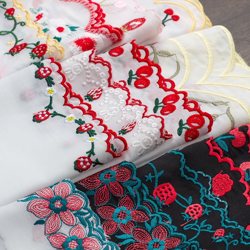 All Cotton Embroidery Cute Cherry Strawberry Color Lace Diy Handmade Clothing Fabric Curtain Accessories Crafts - Image 3